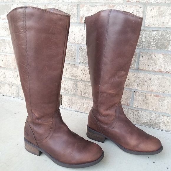 UGG Shoes Ugg Sheldon Tall Brown Leather Winter Riding Boots 06038